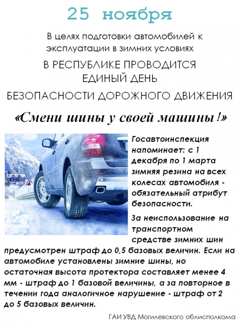 Информационные материалы в&nbsp;рамках Единого дня безопасности дорожного движения &laquo;Смени шины у&nbsp;своей машины!&raquo; (25&nbsp;ноября 2022&nbsp;года)